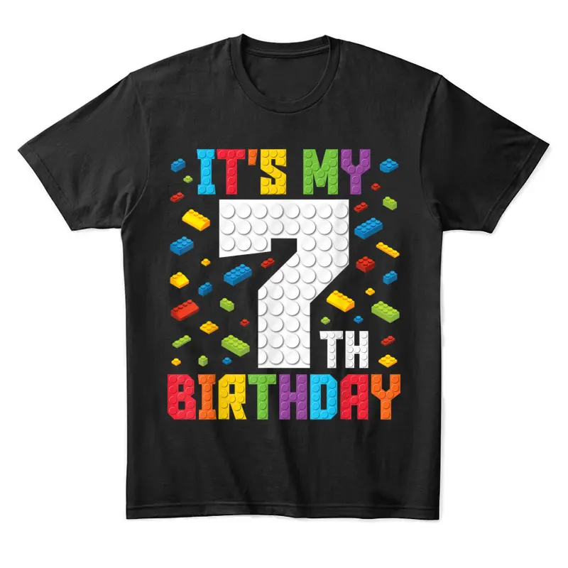 It's My 7Th Birthday Boys Master Builder Kids Block Building Unisex Staple T-Shirt