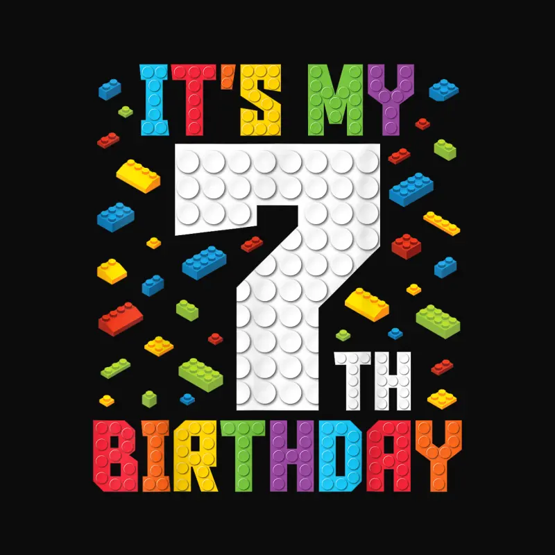 It's My 7Th Birthday Boys Master Builder Kids Block Building Unisex Staple T-Shirt