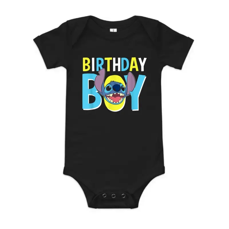 Disney Lilo & Stitch Birthday Boy Blue Stitch Logo & Icon Baby Onesie