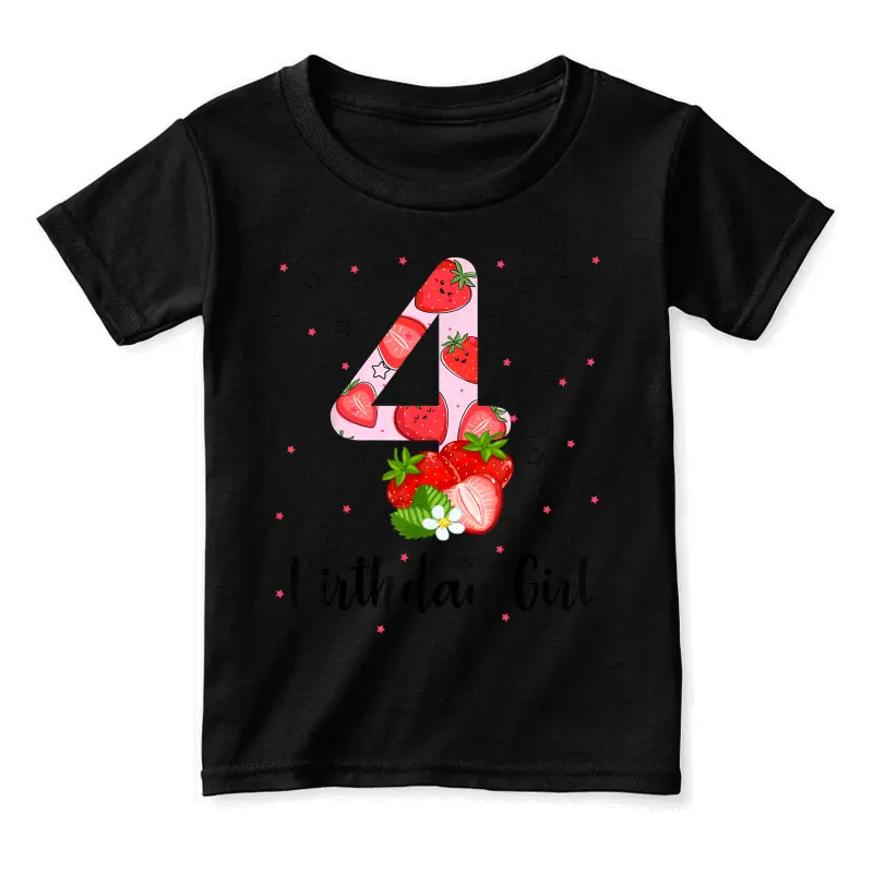 4Th Strawberry Themed Birthday Girl Party For An 4 Year Old Toddler Staple T-Shirt