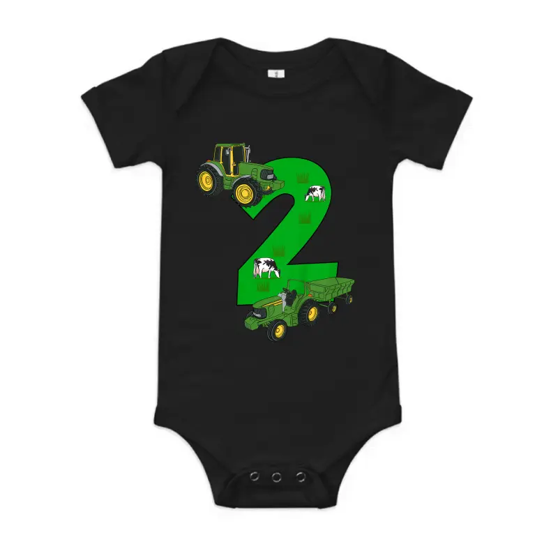 Kids 2Nd Birthday  Boys Tractor Farmer Birthday Baby Onesie