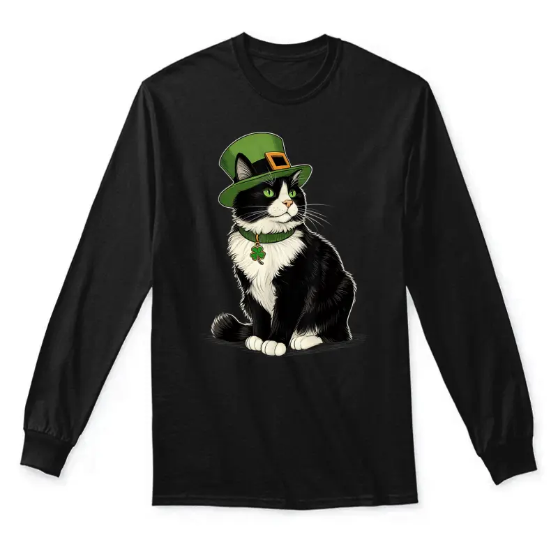 St Patricks Day Cat Leprechaun Shamrock Cat Kitten Lover Unisex Long Sleeve T-Shirt