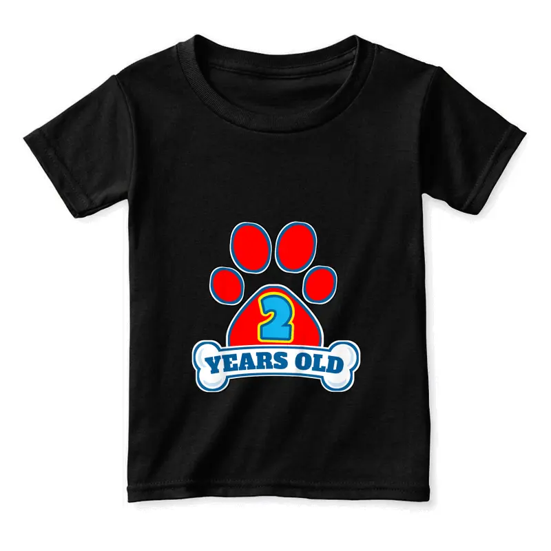 Kids 2 Year Old 2Nd Birthday Paw Themed Party Boys Girls Toddler Staple T-Shirt
