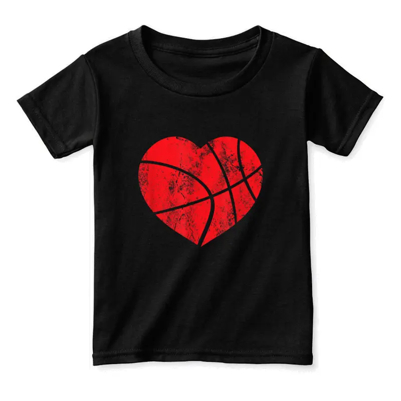 Basketball Heart Love Valentines Day Sport Player Coach Kids Toddler Staple T-Shirt