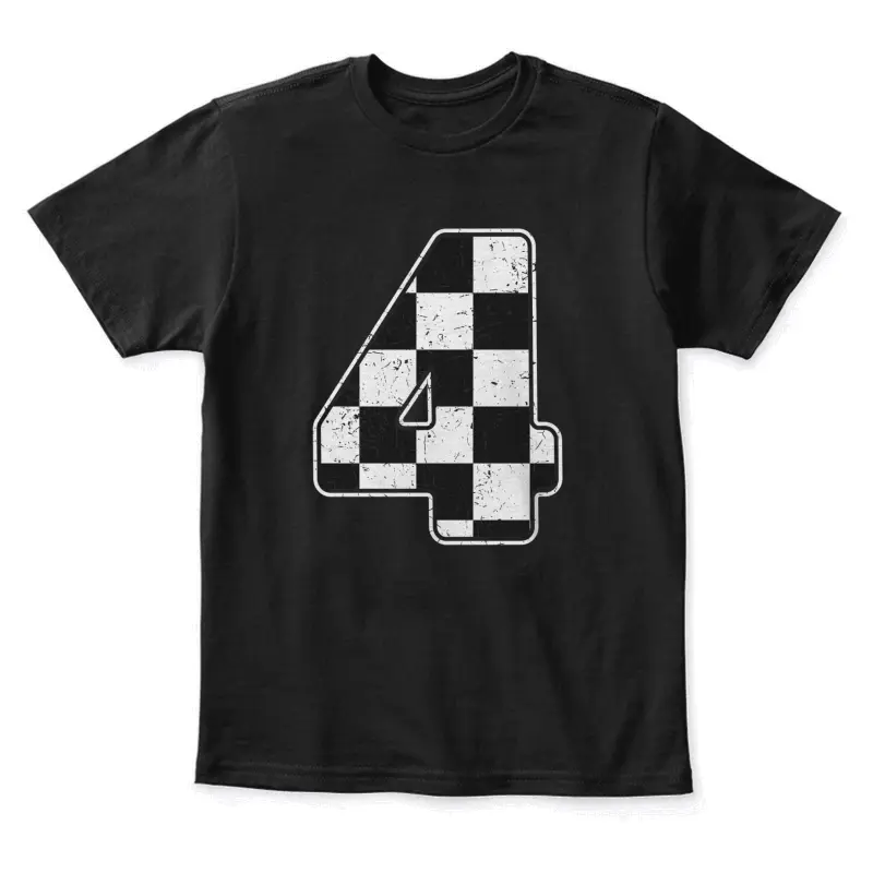 Birthday Boy 4 Four Race Car 4Th Birthday Racing Car Flag Youth Staple T-Shirt