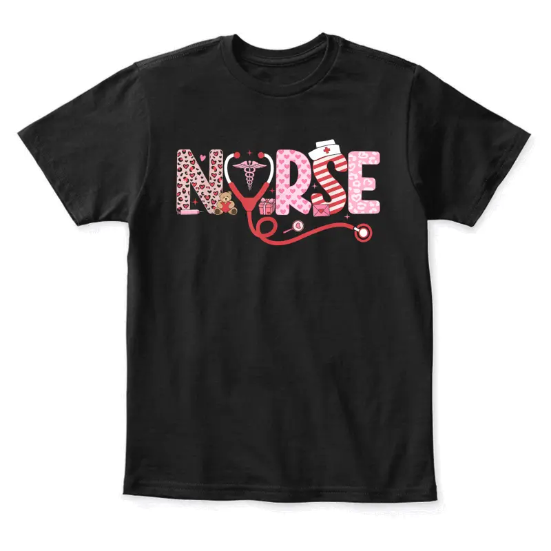 Nurse Valentine Day Shirt Nurses Stethoscope Nursing Women Youth Staple T-Shirt